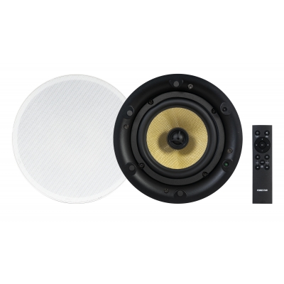 Fonestar - Kit de sonido con 1 altavoz activo con amplificador integrado de 2 canales x 25W a 8 Ohms y 1 altavoz pasivo para plafón de 2 vías con 1 Driver de BF de 6