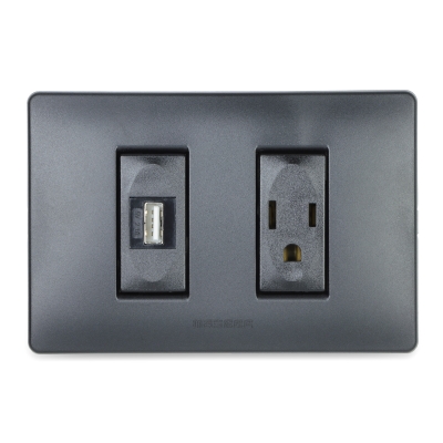 Master - Fuente de alimentación 2.1A USB y Tomacorriente 2P+T 15A americano (pieza) Negro