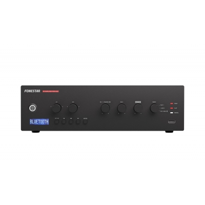 Fonestar Amplificador con mezcla multizona de 60W. Reproductor USB/FM/Bluetooth. Entradas de micrófono y auxiliar. Salidas de 100 V y 4 . Control de volumen de zona 1 y zona 2 (pieza)