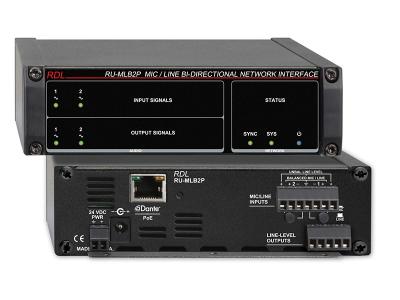 RDL Mic/Line Bi-Directional Network Interface - 2 Switchable Mic or Line Inputs, Dante Input - 2 Balanced Line Outputs, Dante Output - with PoE